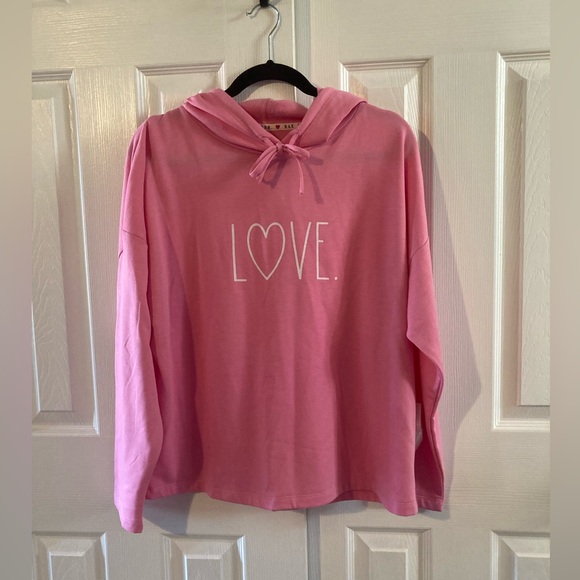 Rae Dunn Tops - Rae Dunn Pink Fleece Lined LOVE  Hoodie Size Large New With Tags